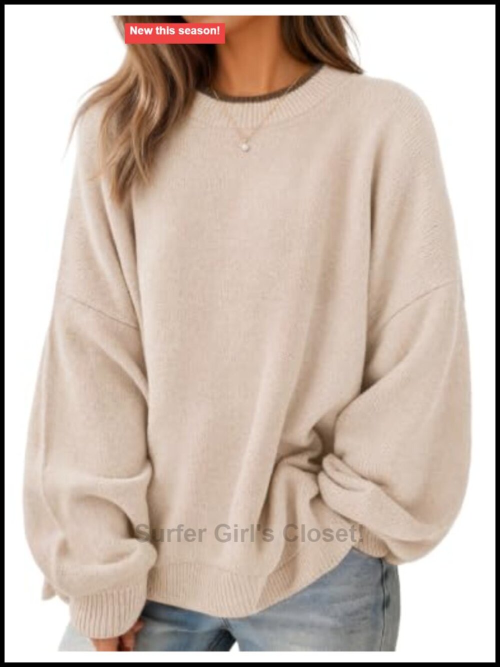 Oversized Crew Neck Pullover Sweater with Batwing Sleeves